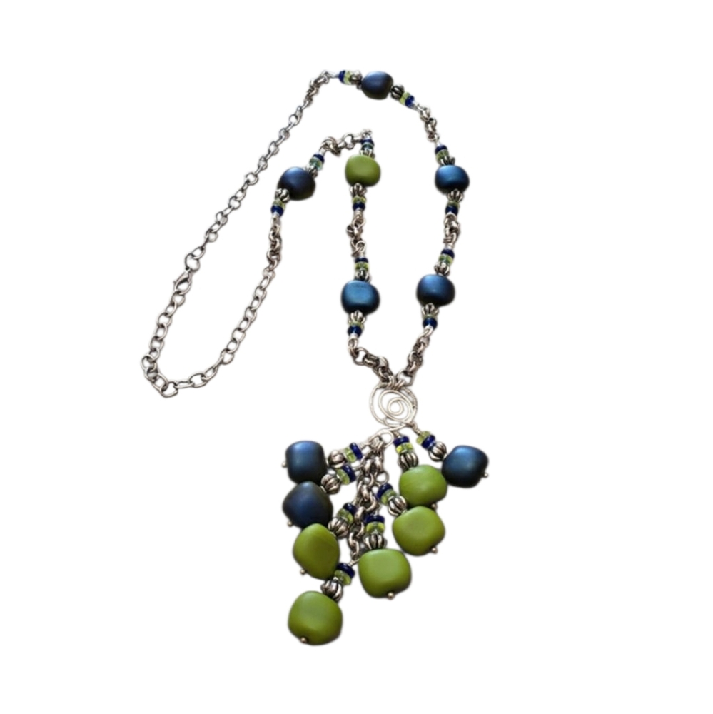 Vintage Silver tone Chain with matte glass 2 tone beads